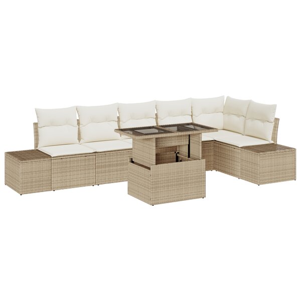 vidaXL Ensemble de canapé de jardin 7 pièces avec coussins en rattan poly beige