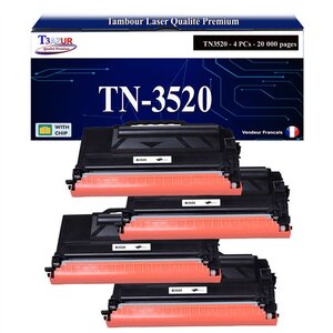 T3AZUR - 4x Toners compatibles avec Brother TN-3520 TN 3520 pour Brother MFC-L6900DW MFC-L6900DWT MFC-L6900DWTSP MFC-L6950DW Noir - 20 000 pages