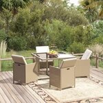 vidaXL Ensemble à manger de jardin et coussins 5 Pièces Poly rotin Beige