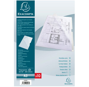 Sachet de 10 pochettes coin polypropylène rigide haute résistance 20/100e - A3 x 5 EXACOMPTA