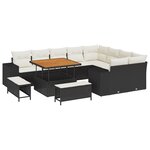 Ensemble de Canapés de Jardin en 12 pièces avec Coussins Noir Poly Rattan Acacia