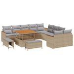 Ensemble de Canapé de Jardin de 13 Pièces avec Coussins Beige Rattan Poly Acacia