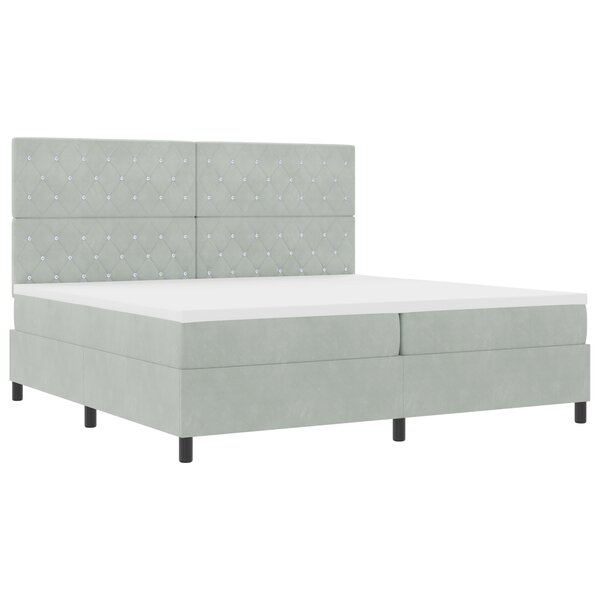 Lit avec sommier à ressorts et matelas LED gris clair 200x200 cm en velours