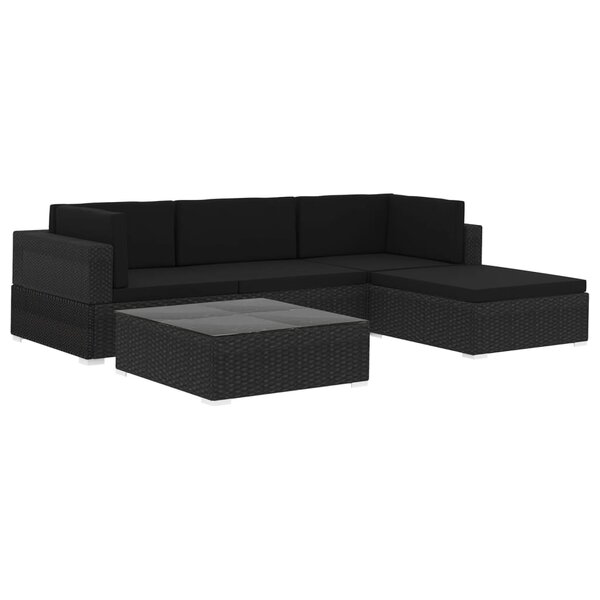 vidaXL Salon de jardin 5 Pièces avec coussins Résine tressée Noir