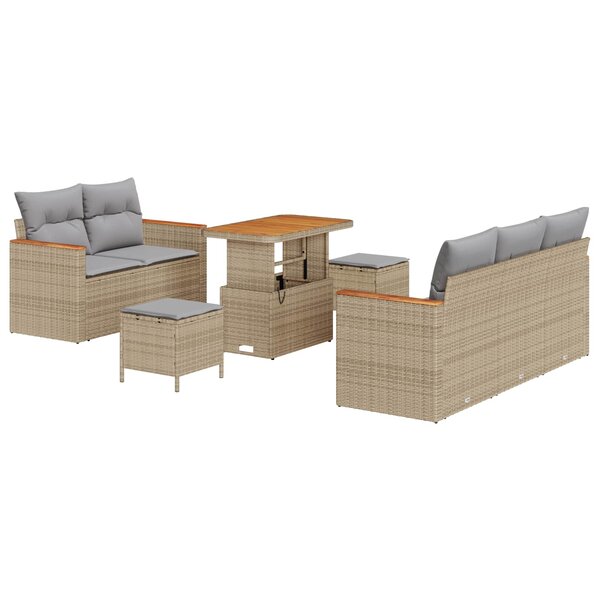 vidaXL Ensemble de canapé de jardin 8 Pièces Beige polyrotin