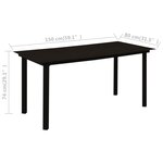 vidaXL Table à dîner de jardin Noir 150x80x74 cm Acier et verre