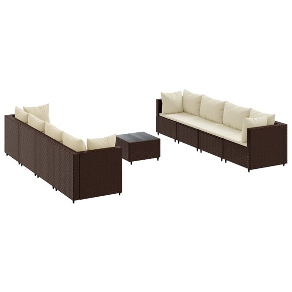vidaXL Salon de jardin avec coussins 9 Pièces marron résine tressée