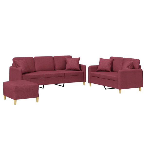 vidaXL Ensemble de canapés 3 Pièces avec coussins rouge bordeaux tissu