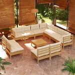 vidaXL Salon de jardin 12 Pièces avec coussins Marron miel Bois de pin