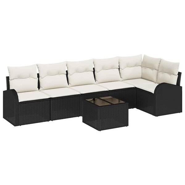 vidaXL Ensemble de canapé de jardin 7 Pièces Noir  blanc Poly rotin
