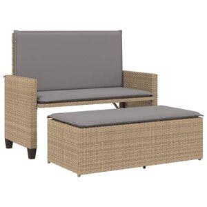 vidaXL Banc de jardin et coussins et repose-pied beige résine tressée