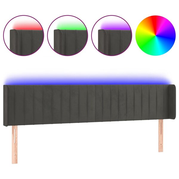 vidaXL Tête de lit à LED Gris foncé 183x16x78/88 cm Velours