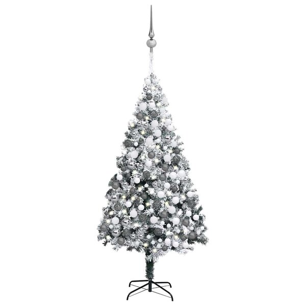 vidaXL Sapin de Noël artificiel LED boules flocons de neige Vert 300cm