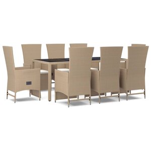 vidaXL Ensemble à manger de jardin et coussins 9 Pièces beige Poly rotin