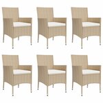 vidaXL Ensemble à manger de jardin et coussins 7 Pièces beige poly rotin
