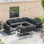 vidaXL Ensemble de canapé de jardin avec coussin 11 Pièces Noir Aluminium