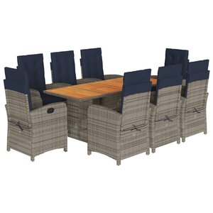 vidaXL Ensemble à manger de jardin et coussins 9 Pièces beige Poly rotin