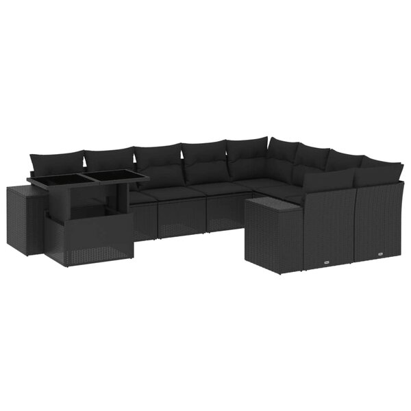 vidaXL Salon de jardin 10 Pièces avec coussins noir résine tressée