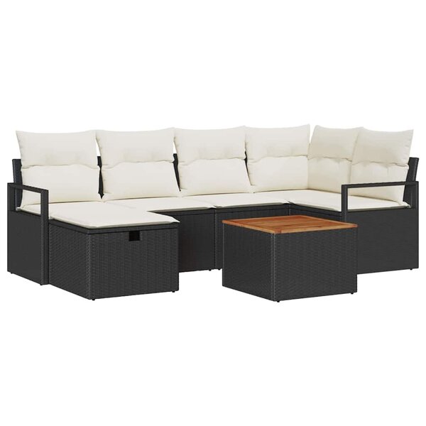 vidaXL Ensemble de canapé de jardin avec coussin 7 Pièces Noir Poly rotin