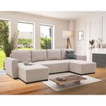 Canapé d'angle convertible panoramique PHAREL5/6 places - Tissu beige - Coffre de rangement - 297 x 155 x 85 cm