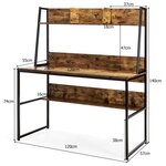 Bureau avec niche et bibliothèque table d'étude de 120 cm table de travail pour ordinateur portable peu encombrant marron rustique 20_0007969