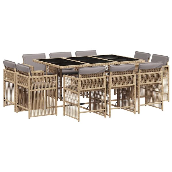 vidaXL Ensemble à manger de jardin et coussins 11 Pièces mélange beige