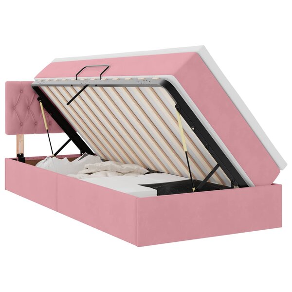 vidaXL Lit avec rangement et LED avec matelas Rose 90 x 200 cm Velours