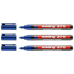 Marqueur Permanent 370 Pointe Fine Bleu 1 mm x 3 EDDING