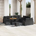 vidaXL Ensemble de Canapé de Jardin de 13 Pièces avec Coussins Rattan Poly Noir Acacia