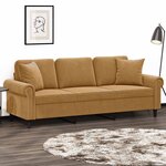 vidaXL Canapé 3 places avec oreillers décoratifs marron 180 cm velours