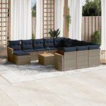 vidaXL Salon de jardin avec coussins 13 Pièces gris résine tressée