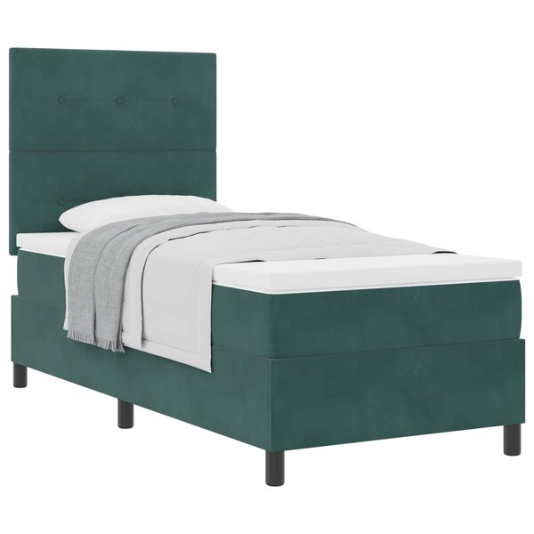vidaXL Lit à ressorts avec matelas Vert foncé 90 x 190 cm tissu