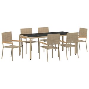vidaXL Ensemble de salle à manger pour jardin 7 Pièces Beige polyrotin