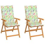 vidaXL Chaises de jardin lot de 2 et coussins à motif de feuilles Teck