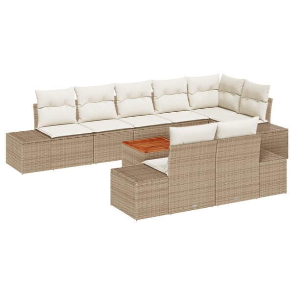 vidaXL Ensemble de canapé de jardin 9 pièces avec coussins beige en poly rotin