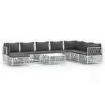 vidaXL Salon de jardin avec coussins 9 Pièces blanc acier