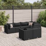 vidaXL Salon de jardin 7 Pièces avec coussins Noir Résine tressée