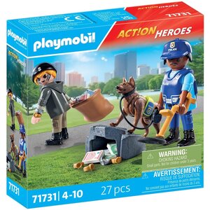 PLAYMOBIL 71731 - Policier chien de recherche voleur et accessoires