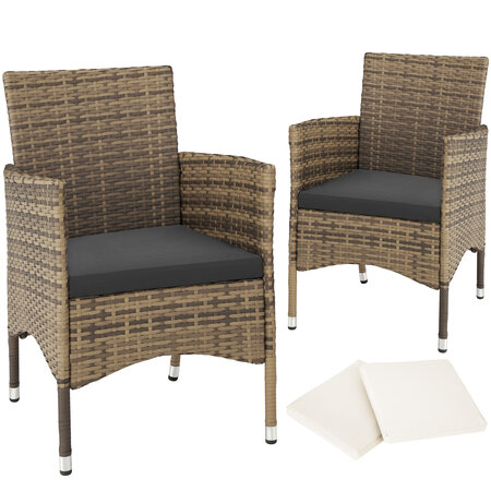 Tectake lot de 2 fauteuils de jardin acier avec 2 sets de housses - marron naturel/gris foncé