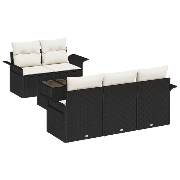 vidaXL Canapé de jardin 6 pièces avec coussins en rotin synthétique noir
