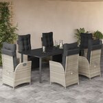 vidaXL Ensemble à manger de jardin et coussins 7 Pièces gris clair rotin