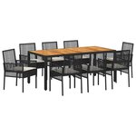 vidaXL Ensemble de salle à manger de jardin de 9 pièces avec des coussins en poly rattan noir.