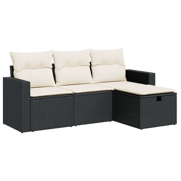 vidaXL Salon de jardin 4 Pièces avec coussins noir résine tressée