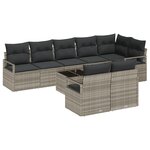 Canapé de jardin 9 pièces avec coussins gris poly rattan