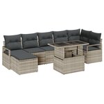 vidaXL Canapé de jardin 8 pièces avec coussins  rotin poly léger gris clair