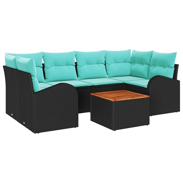 vidaXL Ensemble de canapé de jardin 7 Pièces Noir et turquoise