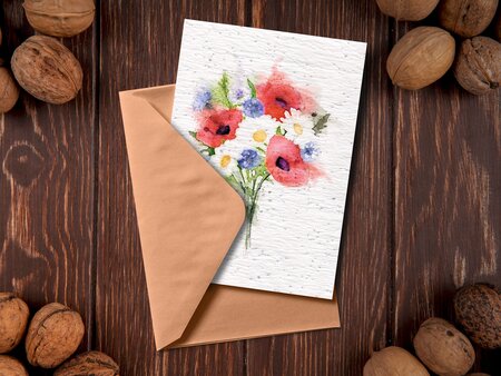 Carte à planter bouquet de fleurs bleu blanc rouge