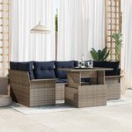 vidaXL Ensemble de canapé de jardin avec coussin 7 Pièces Gris Poly rotin