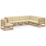 vidaXL Salon de jardin 7 Pièces avec coussins Marron miel Bois de pin
