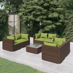 vidaXL Salon de jardin 7 Pièces avec coussins Résine tressée Marron